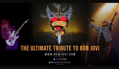 A poster advertising the New Jovi tribute show, with the band logo in the middle and singer Gary Williams on the right and guitarist Ashley Williams o
