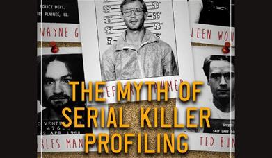 An advert for the talk, showing profile pictures of criminals