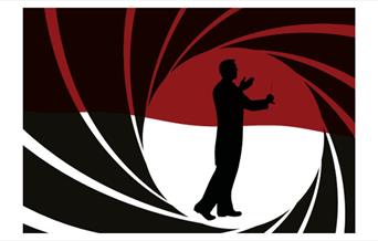 A silhouette of a conductor against a black, white and red background