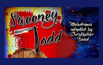A poster advertising the play, Sweeney Todd, featuring a picture of a cutthroat razor