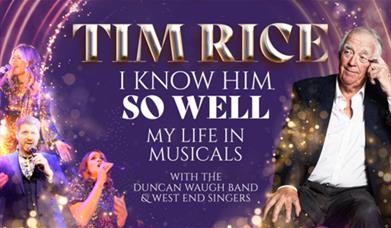 A poster advertising the show, with a picture of Sir Tim Rice on one side, and three singers on the other