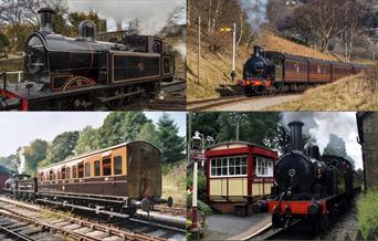 A picture montage of steam locomotives and trains