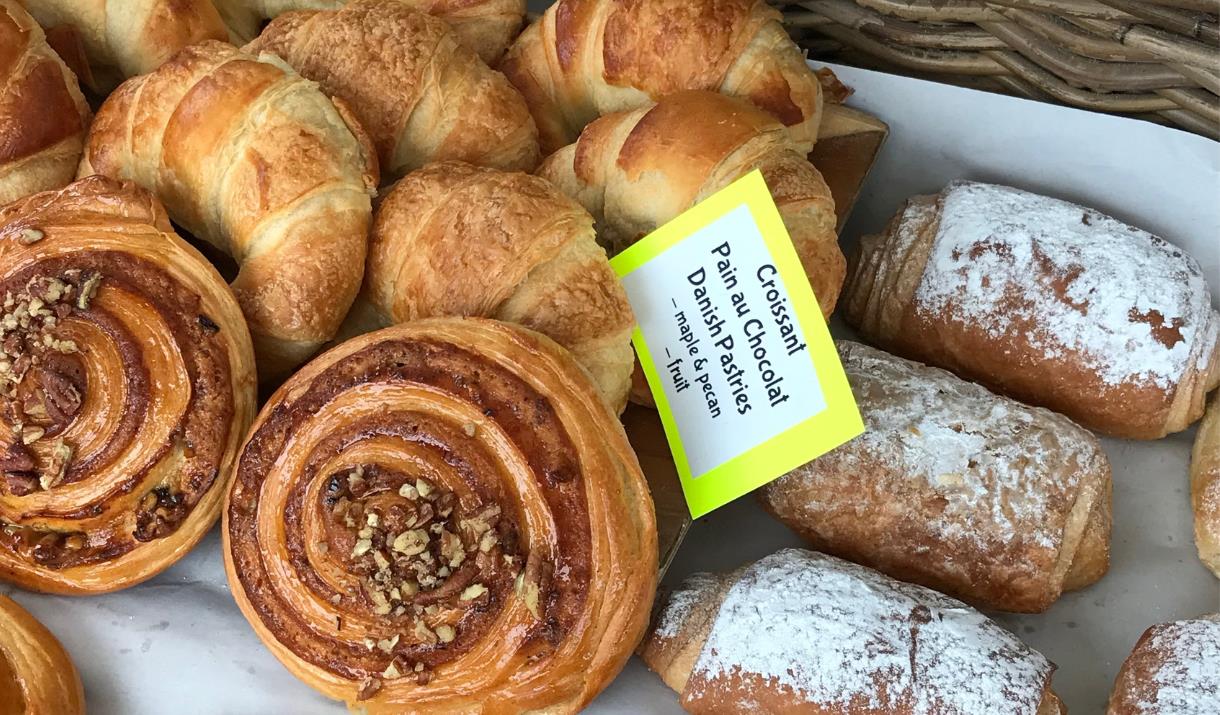 A selection of freshly baked croissants.