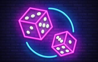 Guys and Doils logo with neon dice.