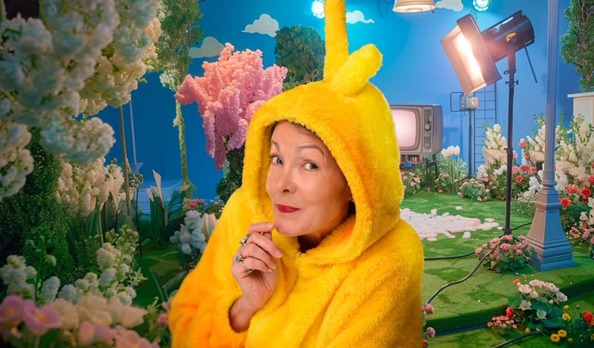 Woman in a yellow onesie