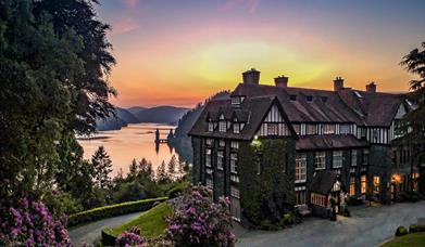 An overview of the hotel and the lake