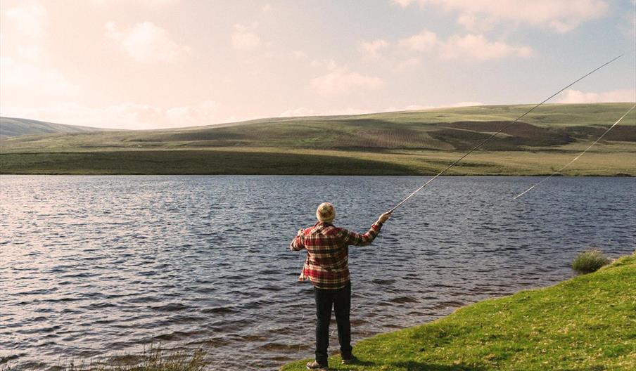 Fishing in the Elan Valley on a summers day.