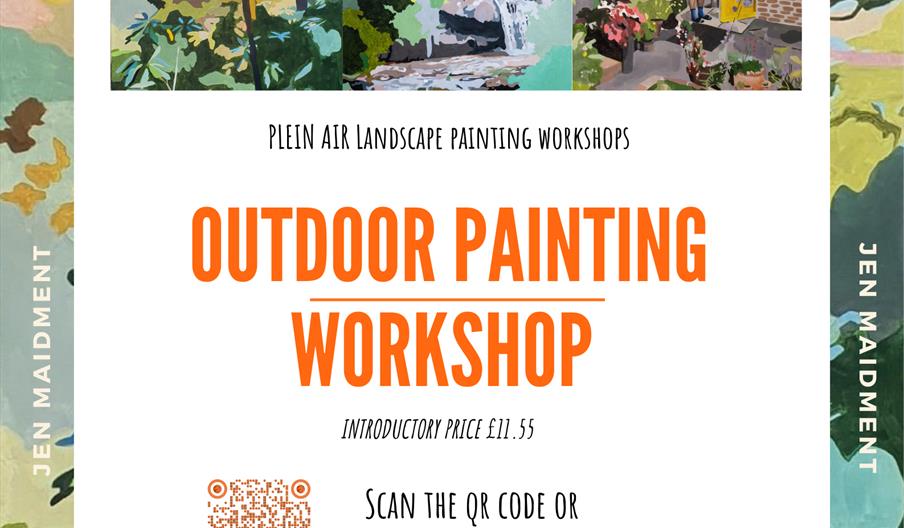 Plein air, outdoor landscape painting workshop poster Builth Wells by artist Jen Maidment