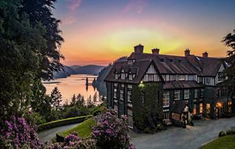 An overview of the hotel and the lake