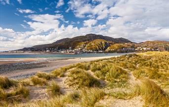 Looing across the dunes at Fairbourne, over the estuary at Barmouth