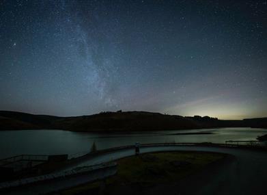 The Milky Way over Llyn Brianne reservoir on a clear night