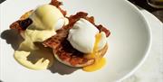 Eggs benedict at Llety Parc on-site restaurant
