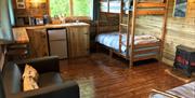 Wild Meadow Camping in Ceredigion - log cabin interior