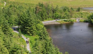The lake and forest trails at Bwlch Nant yr Arian in the hills near Aberystwyth