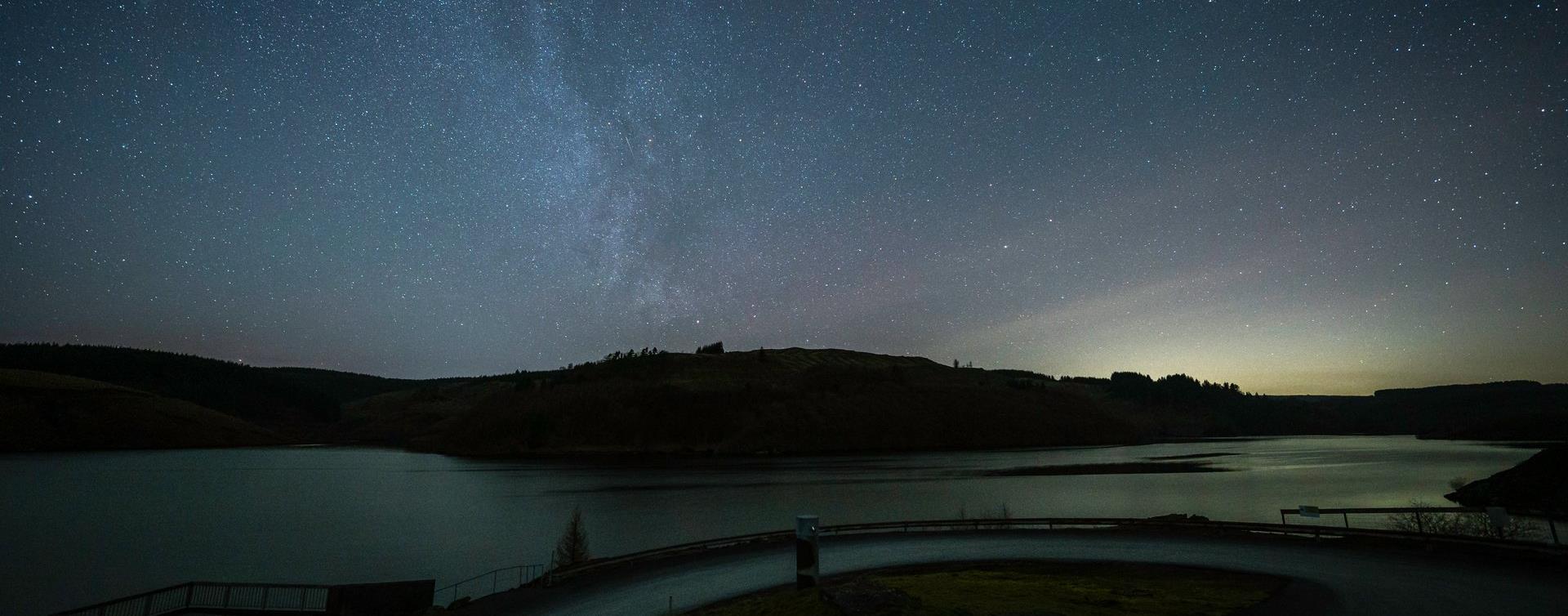 The Milky Way over Llyn Brianne reservoir on a clear night