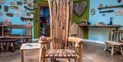 Taran Eco Designs at the Corris Craft Centre source fallen trees and unwanted wood to create their fabulous range of handcrafted furniture. No trees a