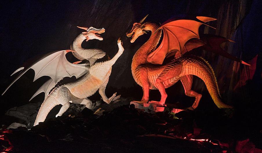 Enjoy the legend of the Red and White Dragons found fighting beneath the mountain of Dinas Emrys, just one of many stories told in King Arthur's Labyr