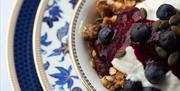 Let's make mornings beautiful with homemade muesli, lashings of thick, creamy yogourt and berry puree served on our beautiful Wedgewood 'Hibiscus' chi