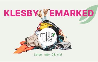 klesbyttemarkedet sin logo med to bein som stikker opp en av kleshaug, med miljøuka sin logo, tittel og sted