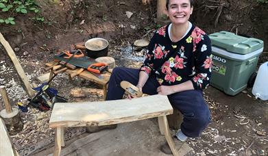 Bench making green woodworking course in woodlands near Usk Monmouthshire