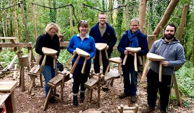 Stool Making course woodworking near Usk Monmouthshire in woodlands