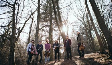 Group of musicians among trees