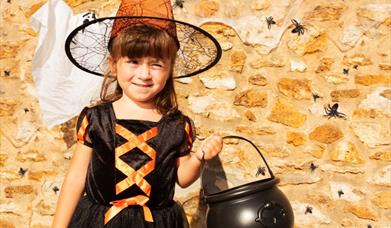 Halloween Cauldron trail, girl with cauldron