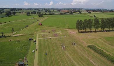 raglan farm park showing fields in monmouthshire outside raglan, green and open spaces