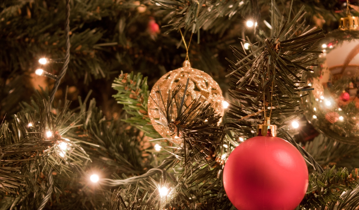 Christmas baubles on tree