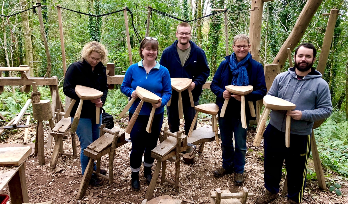 Stool Making course woodworking near Usk Monmouthshire in woodlands