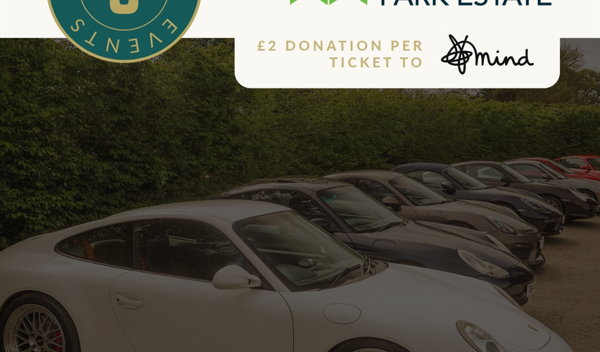 Image from Spirit Motor Club promoting a cars and coffee event where £2 from every ticket goes to Mind Mental Health Charity.