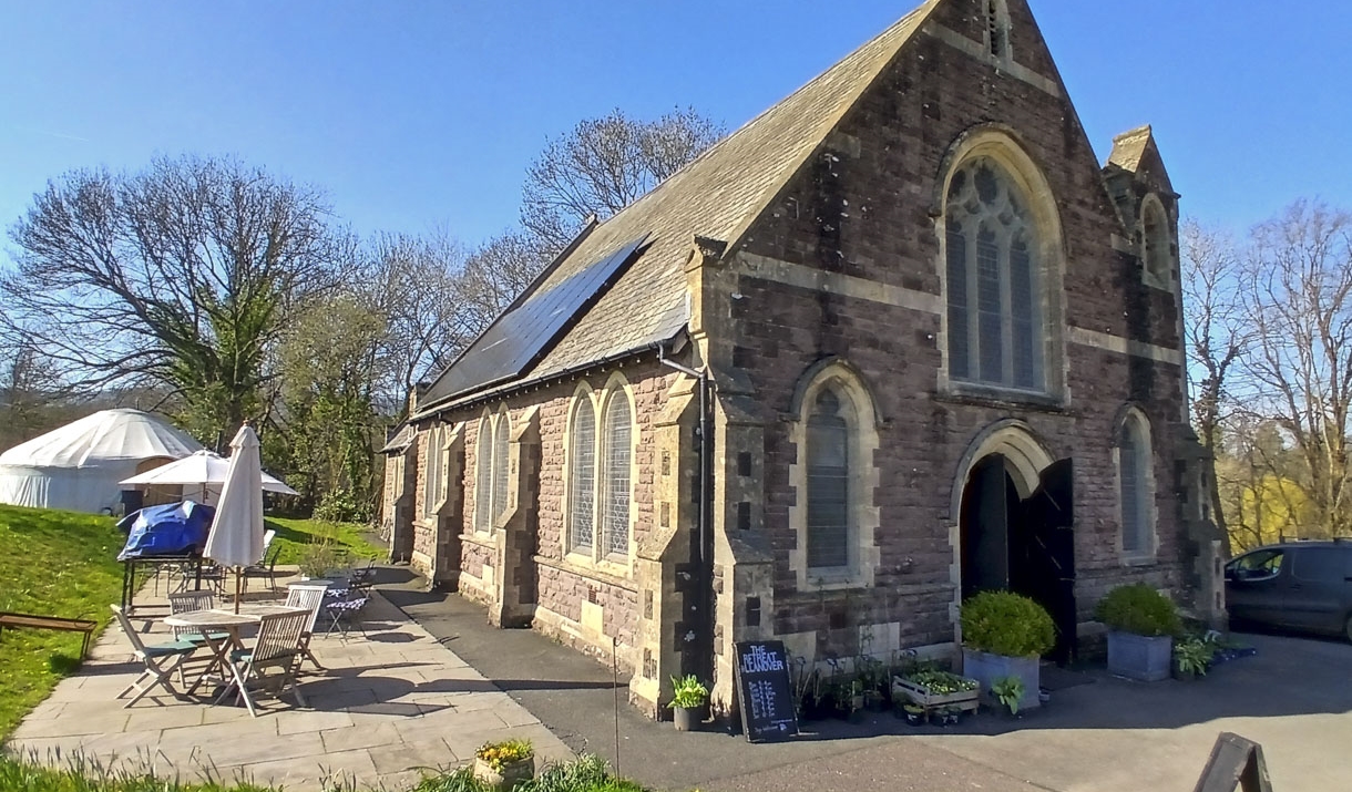 The Retreat Llanover a cafe and farm shop set in an Old Baptist Chapel. With outside garden and seating area.