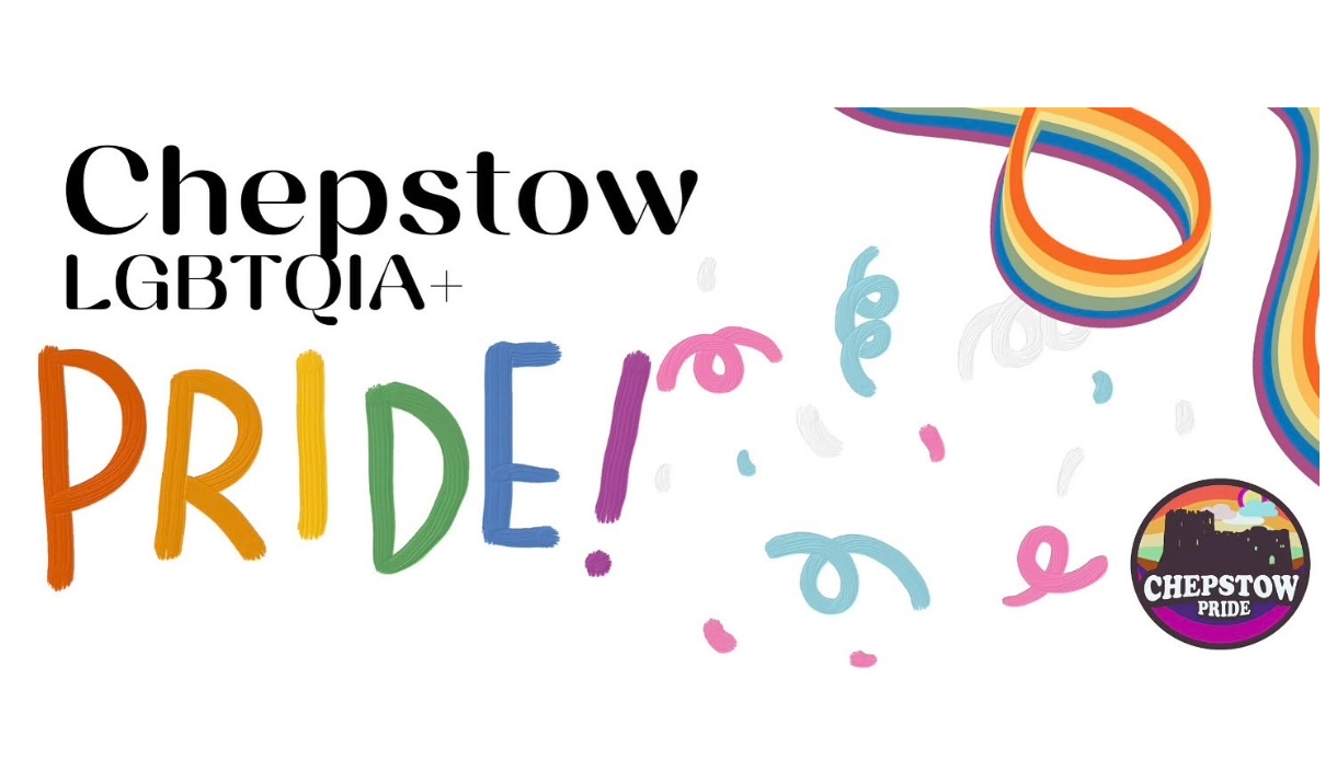 Chepstow LGBTQIA+ Pride with colourful streamers