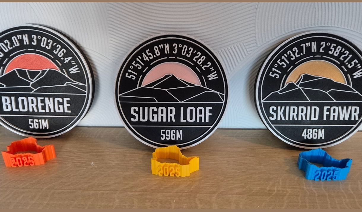 The Three Peaks Trial awards showing Blorenge 561M, Sugar Loaf 596M & Skirrid Fawr 486M