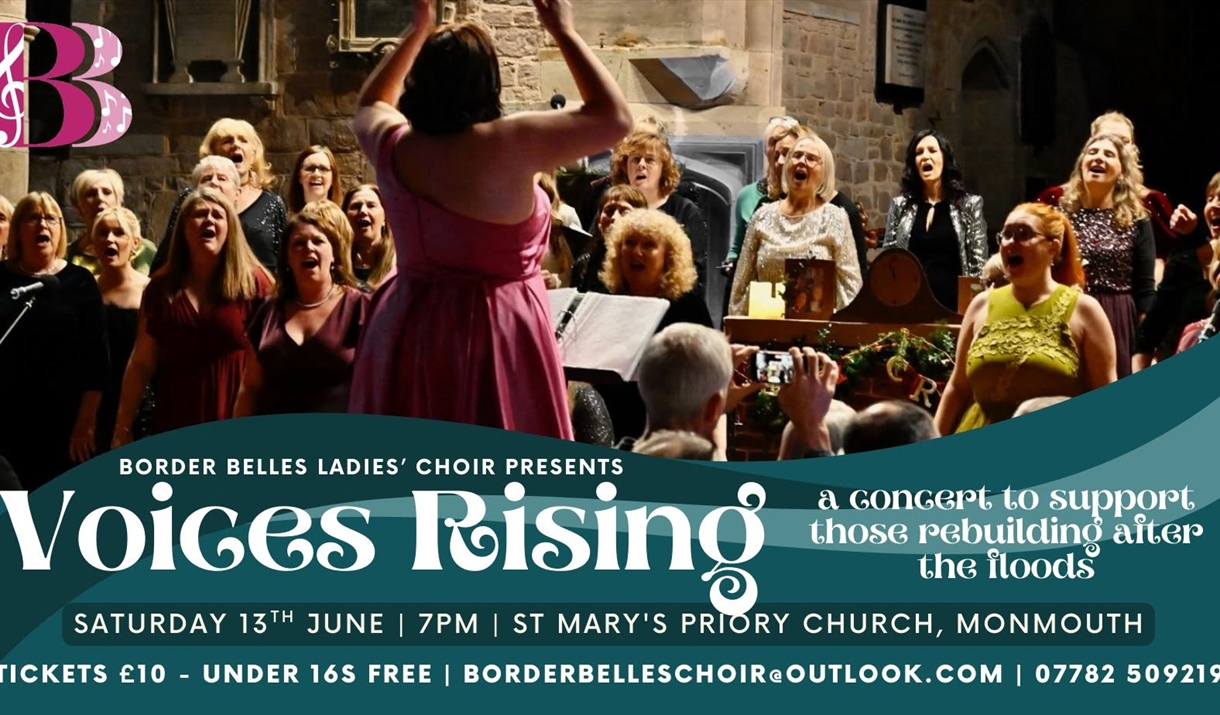 Voices Rising concert poster st mary's priory church monmouth, concert