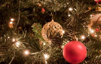 Christmas baubles on tree