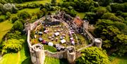 Caldicot Castle view from above looking down at castle grounds with circus inside