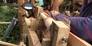 Pole lathe course in woodlands near Usk Monmouthshire
