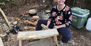 Bench making green woodworking course in woodlands near Usk Monmouthshire