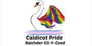 Caldicot Pride Balchder Cil-Y-Coed white swan with rainbow feathers