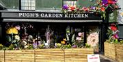 The Garden Kitchen By Pugh's shop front in Abergavenny pretty flowers and window display