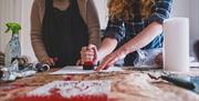 people enjoy a Lino print workshop in Abergavenny llanfoist