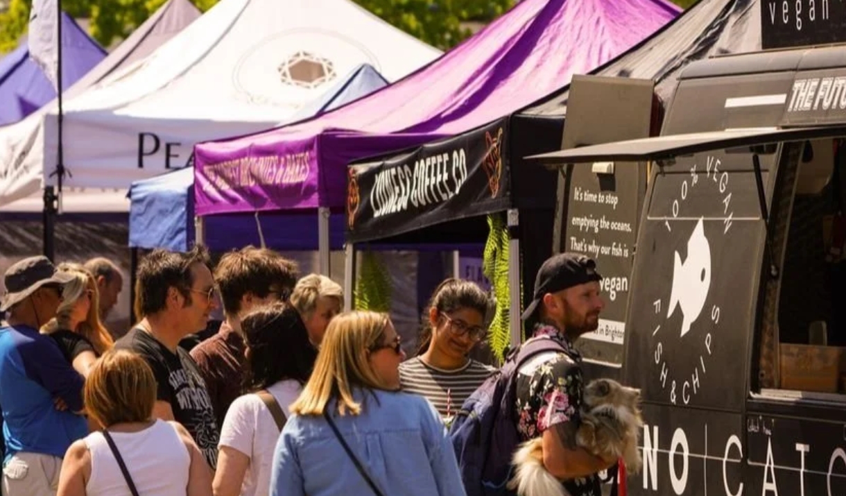 Chepstow Vegan Market - people enjoy browsing Chepstow Vegan Market - people enjoy browsing