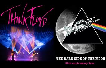 Think Floyd logo and band playing below. To the right is the album cover of Pink Floyd's Dark Side Of The Moon