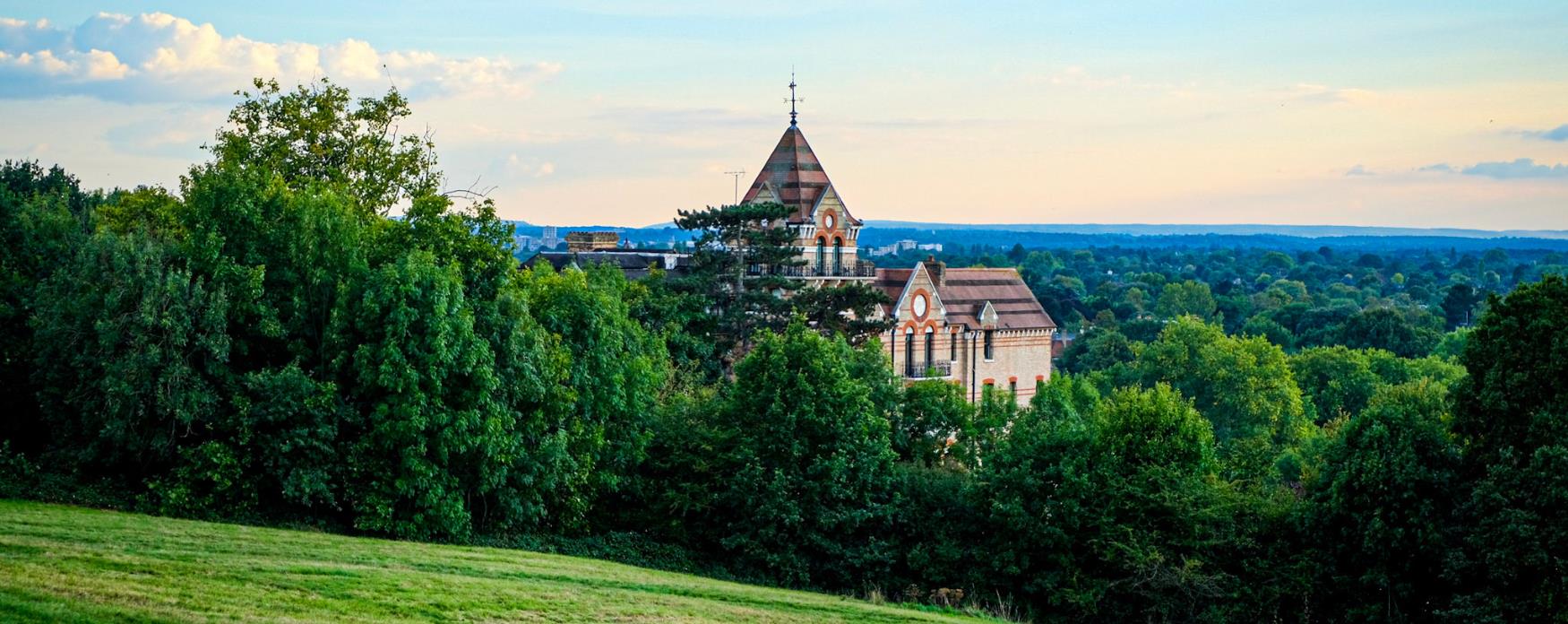 Landscape view of Richmond Hill and Petersham Hotel