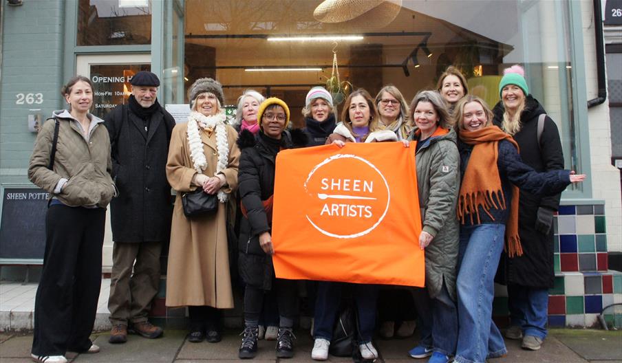 A selection of Sheen Artists that are exhibiting their work during the art trail, outside Sheen Pottery, just one of the many fantastic participating