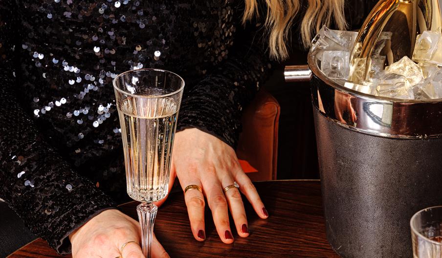 new year's eve, sequin dress, champagne