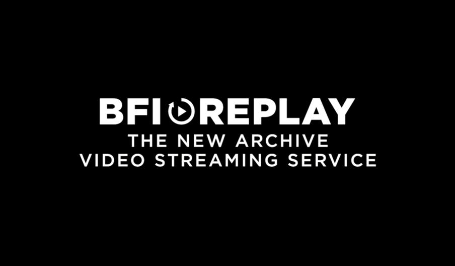 The words 'BFI Replay, The New Archive Streaming Service' written in white against a black background.