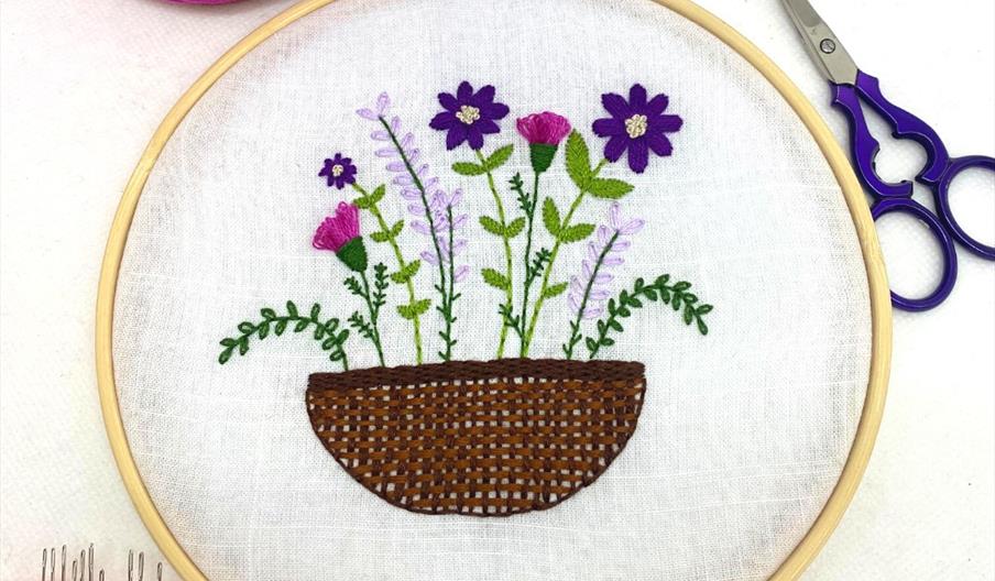 Hand embroidered flower basket