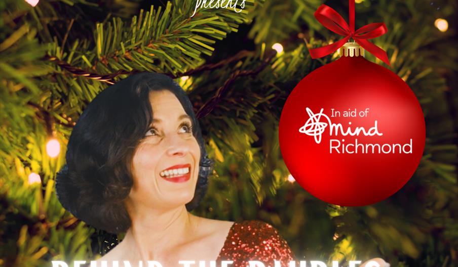 Mrs Christmas gazes a Christmas Tree with bauble saying 'in aid of Richmond Borough Mind